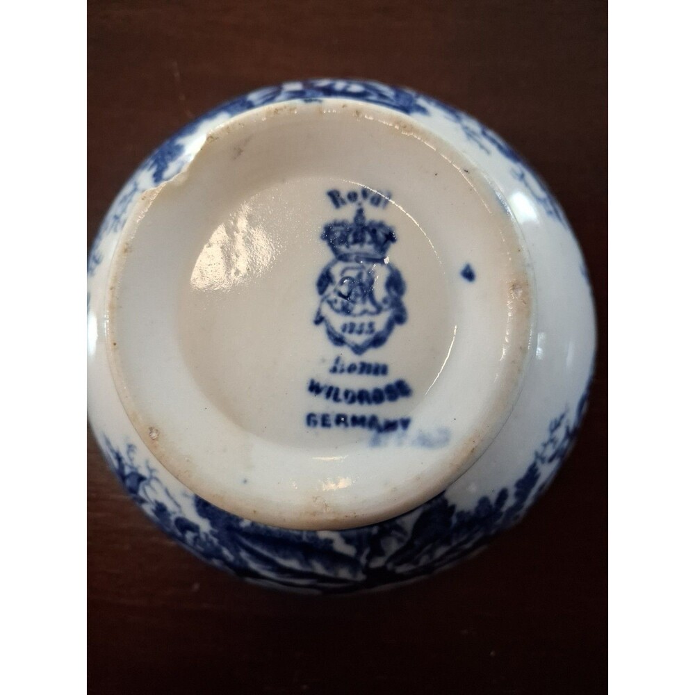Antique 1800s Royal Bonn Germany WILDROSE Blue Transfer Ware 5" Bowl